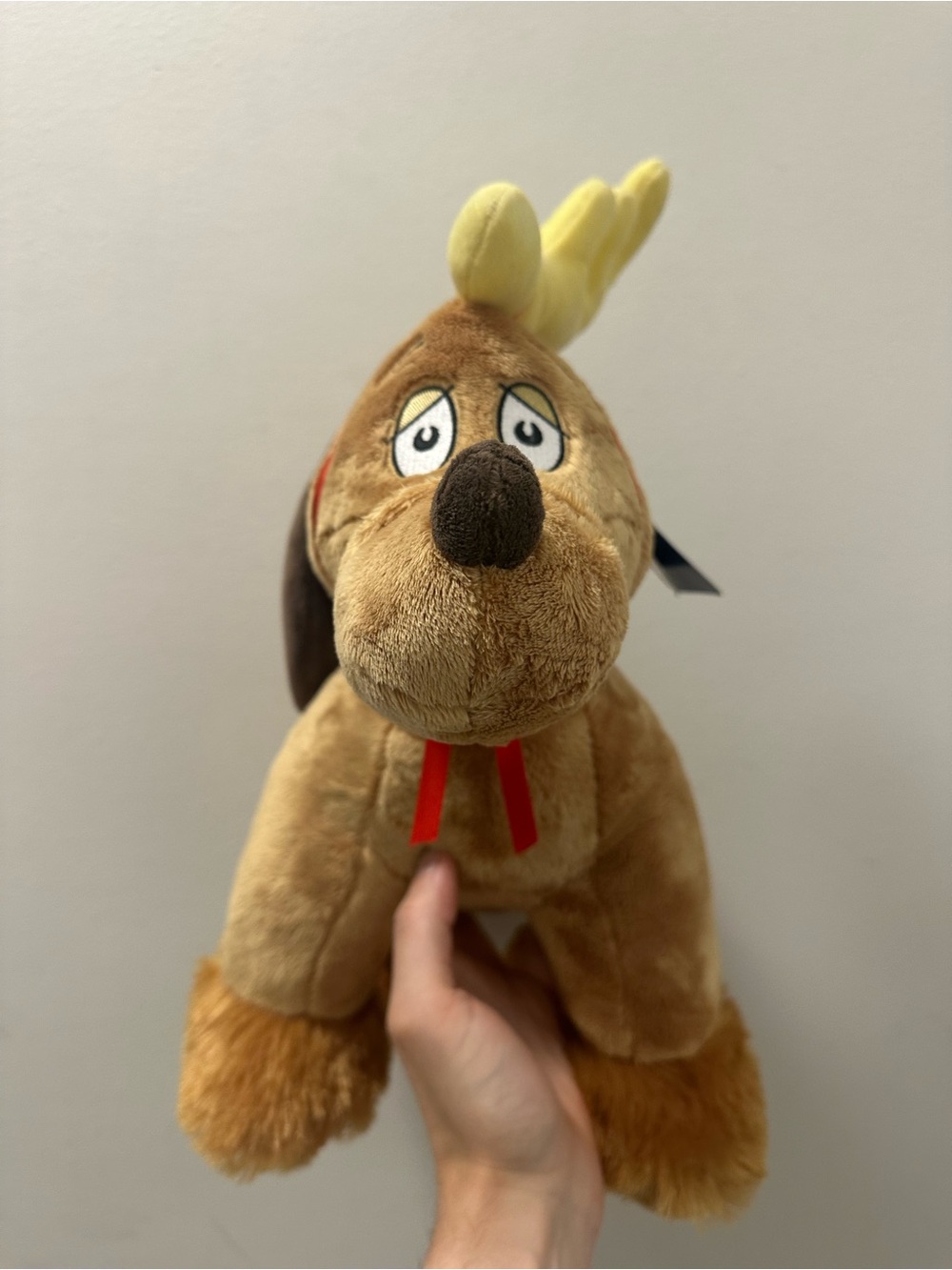 Dr Seus Plush Brown Reign deer with name Bab - Soft Squeaky Pet Plush